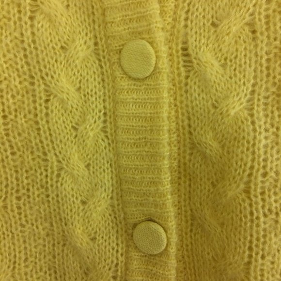 RE_L Womens Cropped Cardigan Sweater Cable Knit Wool Blend Button Up Yellow - Picture 2 of 6